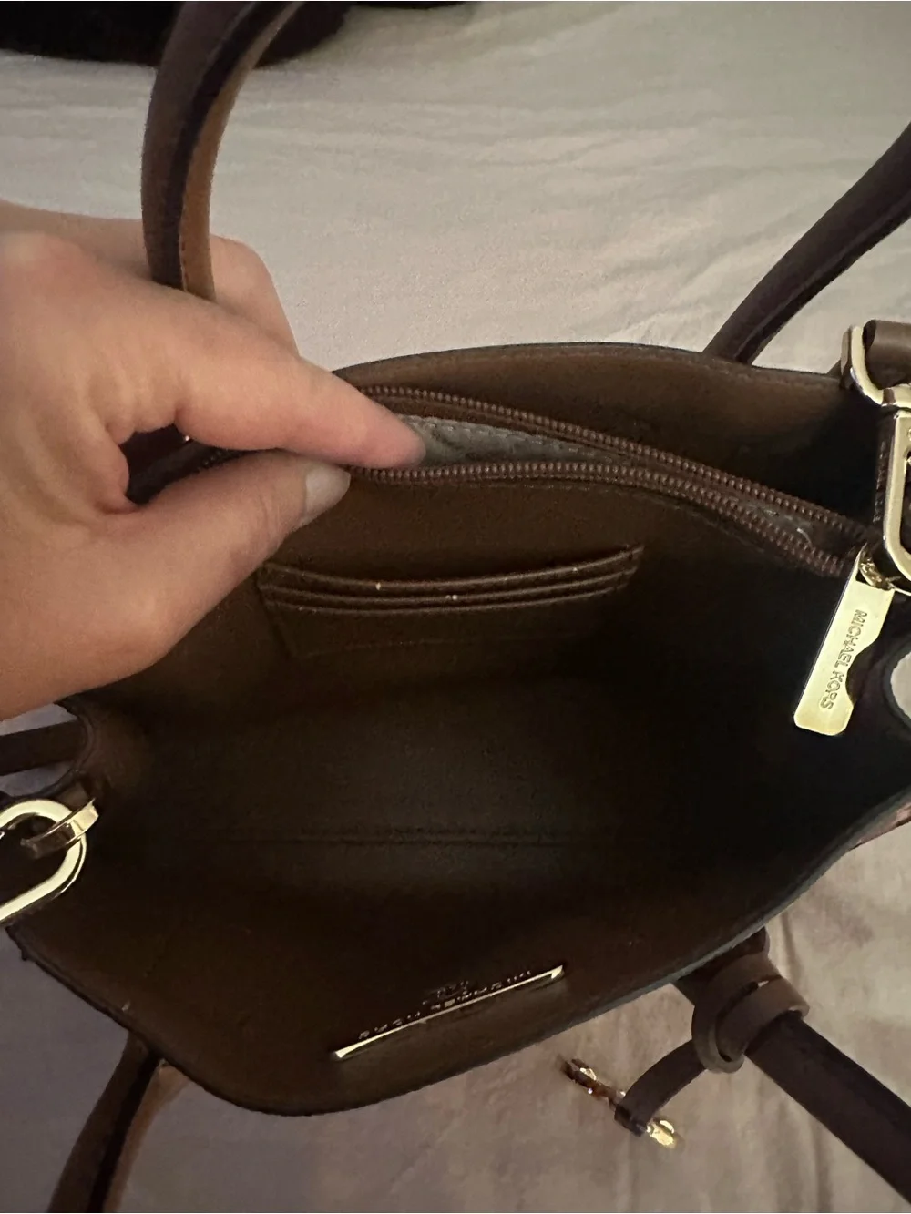 Michael Kors Pink and Black Zebra Print Satchel with Brown Trim